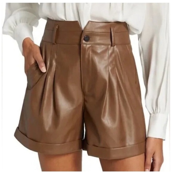 PAIGE Blanka Short Dark Argan Vegan Leather Brown High Rise Pleated Size 8 - Picture 10 of 10